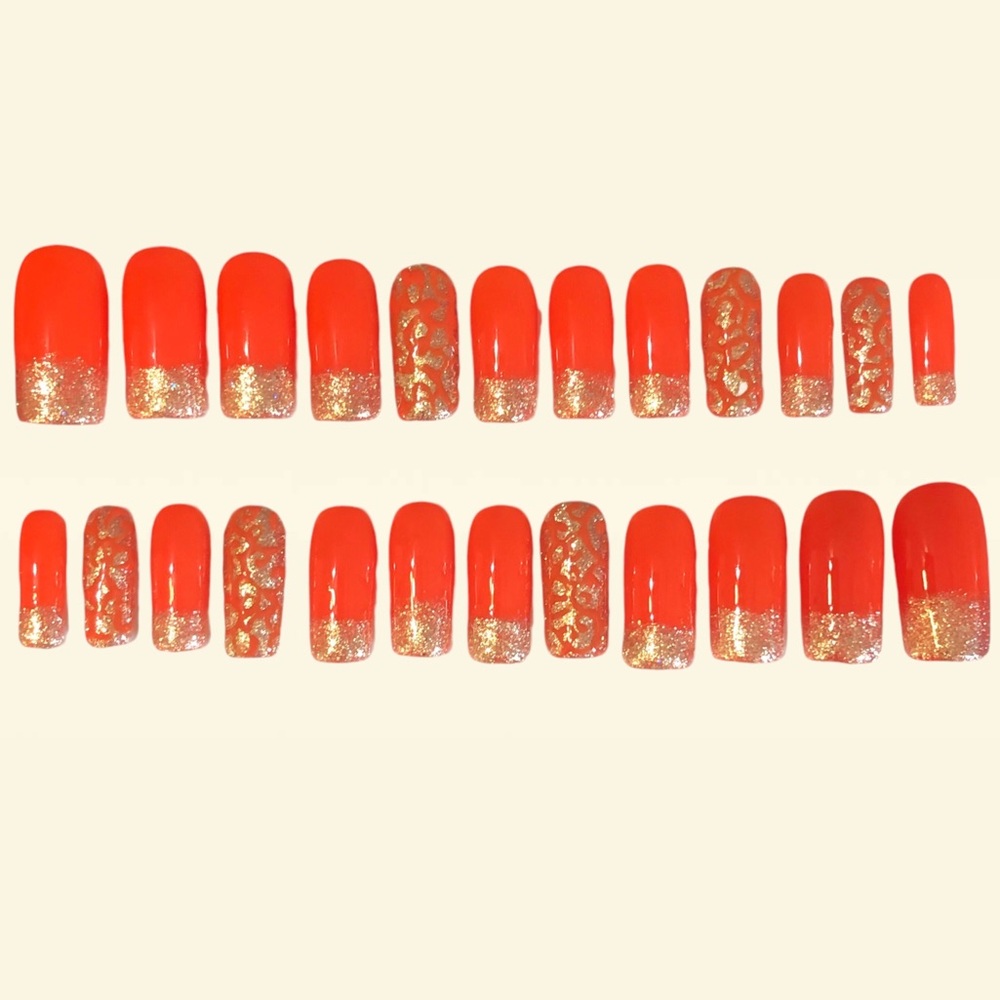 Handmade Custom Square Press On Nails Full Set Medium Length Burnt Orang…
